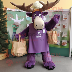 Lavender Irish Elk mascot costume character dressed with a Trousers and Tote bags