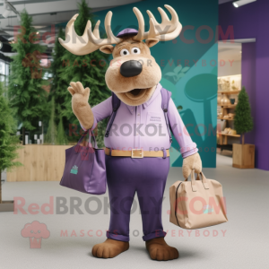 Lavender Irish Elk mascot costume character dressed with a Trousers and Tote bags