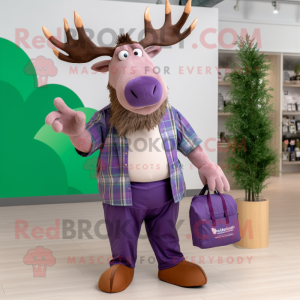 Lavender Irish Elk mascot costume character dressed with a Trousers and Tote bags