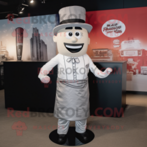 Silver Bbq Ribs mascot costume character dressed with a Dress Pants and Hat pins