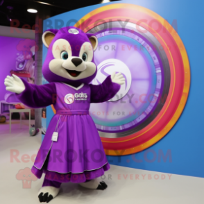 Purple Mongoose mascot costume character dressed with a Circle Skirt and Watches