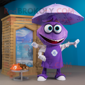 Purple Gyro mascot costume character dressed with a Swimwear and Ties