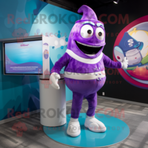 Purple Gyro mascot costume character dressed with a Swimwear and Ties