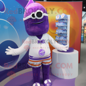 Purple Gyro mascot costume character dressed with a Swimwear and Ties