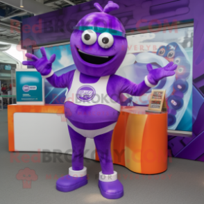 Purple Gyro mascot costume character dressed with a Swimwear and Ties