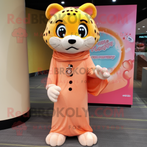 Peach Jaguar mascot costume character dressed with a Jumpsuit and Shawl pins