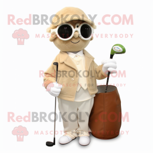 Beige Golf Ball mascot costume character dressed with a Coat and Clutch bags