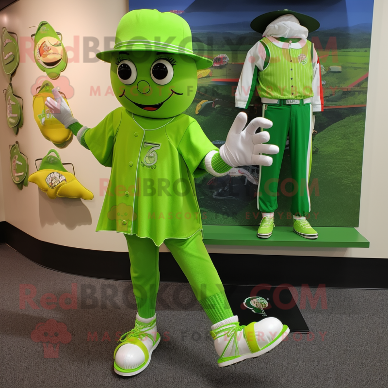 Lime Green Irish Dancing Shoes mascot costume character dressed with a Baseball Tee and Coin purses Lime Green Irish Dancing Shoes mascot costume character dressed with a Baseball Tee and Coin purses