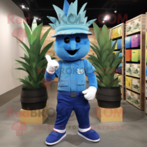 Blue Pineapple mascot costume character dressed with a Cargo Pants and Shoe clips