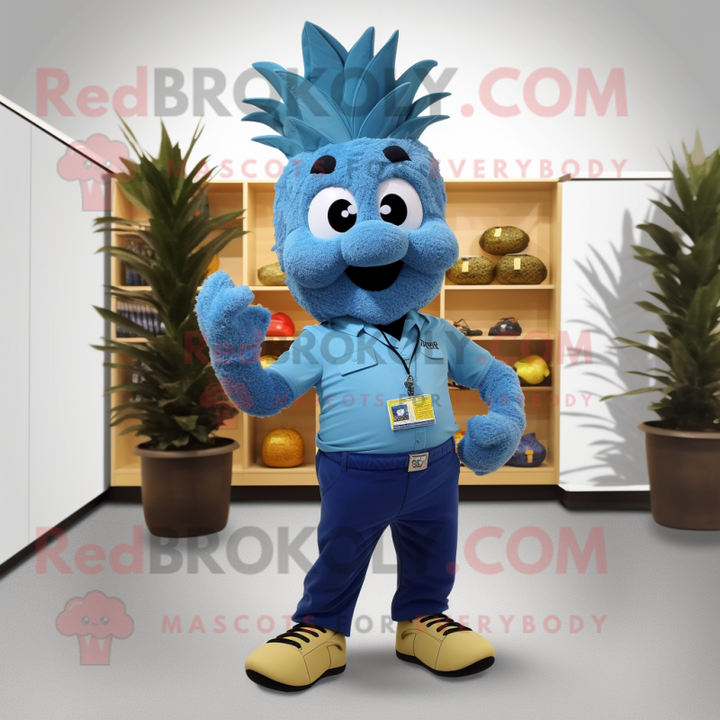 Blue Pineapple mascot costume character dressed with a Cargo Pants and Shoe clips