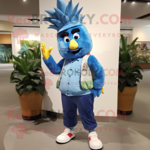 Blue Pineapple mascot costume character dressed with a Cargo Pants and Shoe clips