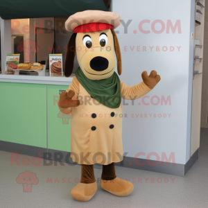 Olive Hot Dogs mascot costume character dressed with a Dress Shirt and Beanies