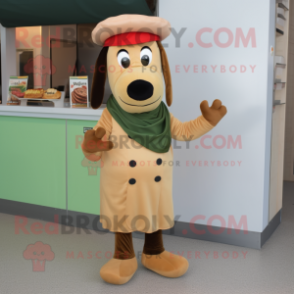 Olive Hot Dogs mascot costume character dressed with a Dress Shirt and Beanies