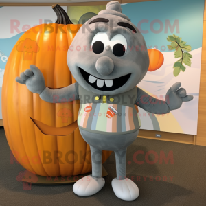 Gray Pumpkin mascot costume character dressed with a Board Shorts and Foot pads