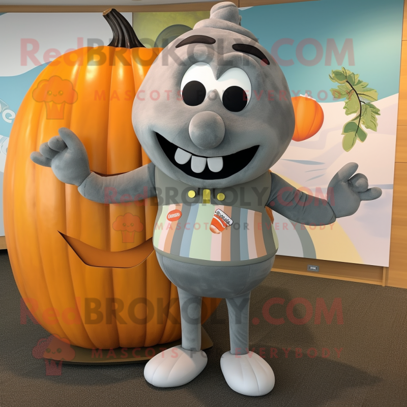Gray Pumpkin mascot costume character dressed with a Board Shorts and Foot pads Gray Pumpkin mascot costume character dressed with a Board Shorts and Foot pads