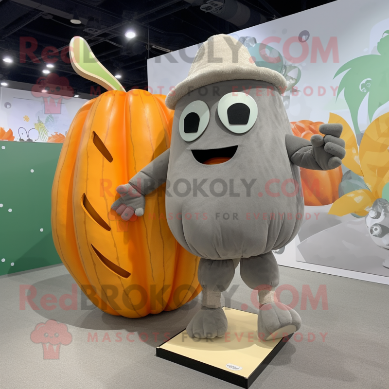 Gray Pumpkin mascot costume character dressed with a Board Shorts and Foot pads Gray Pumpkin mascot costume character dressed with a Board Shorts and Foot pads