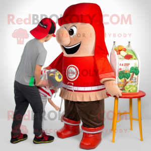 Tan Bottle Of Ketchup mascot costume character dressed with a Capri Pants and Backpacks
