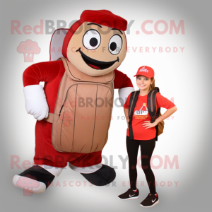 Tan Bottle Of Ketchup mascot costume character dressed with a Capri Pants and Backpacks