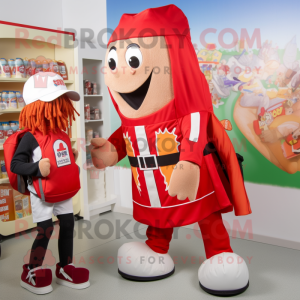 Tan Bottle Of Ketchup mascot costume character dressed with a Capri Pants and Backpacks