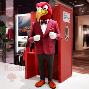 Red Vulture mascot costume character dressed with a Blazer and Bracelets