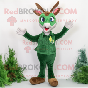 Forest Green Roe Deer mascot costume character dressed with a Flare Jeans and Shoe clips