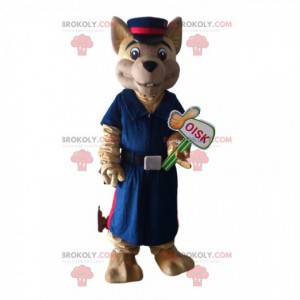 Dog mascot in uniform, policeman costume, railway worker -