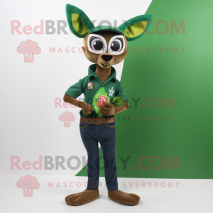 Forest Green Roe Deer mascot costume character dressed with a Flare Jeans and Shoe clips