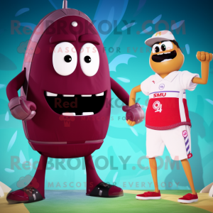 Maroon Soda Can mascot costume character dressed with a One-Piece Swimsuit and Smartwatches