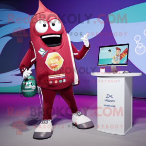 Maroon Soda Can mascot costume character dressed with a One-Piece Swimsuit and Smartwatches