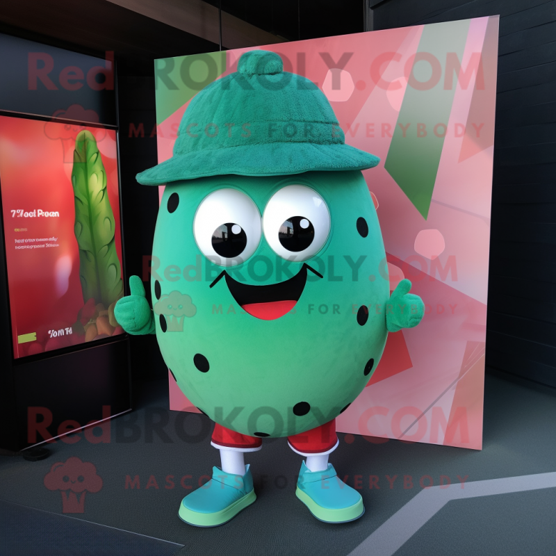 Teal Watermelon mascot costume character dressed with a Playsuit and Belts