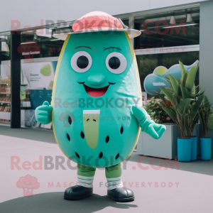 Teal Watermelon mascot costume character dressed with a Playsuit and Belts