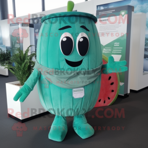 Teal Watermelon mascot costume character dressed with a Playsuit and Belts