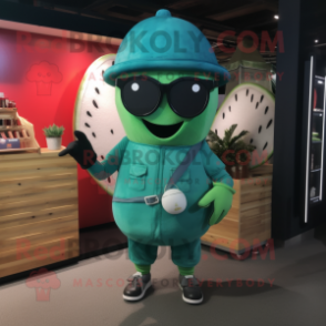 Teal Watermelon mascot costume character dressed with a Playsuit and Belts