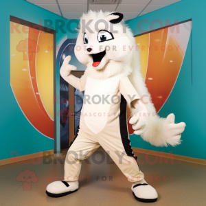 Cream Skunk mascot costume character dressed with a Capri Pants and Wraps