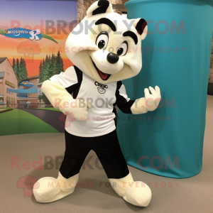 Cream Skunk mascot costume character dressed with a Capri Pants and Wraps