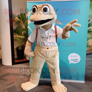 Tan Python mascot costume character dressed with a Bermuda Shorts and Ties