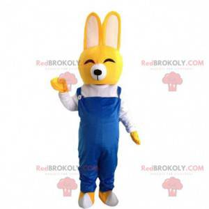 Yellow rabbit mascot, yellow costume with laughing air -