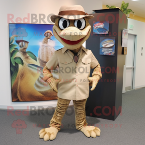 Tan Python mascot costume character dressed with a Bermuda Shorts and Ties