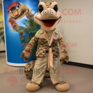 Tan Python mascot costume character dressed with a Bermuda Shorts and Ties