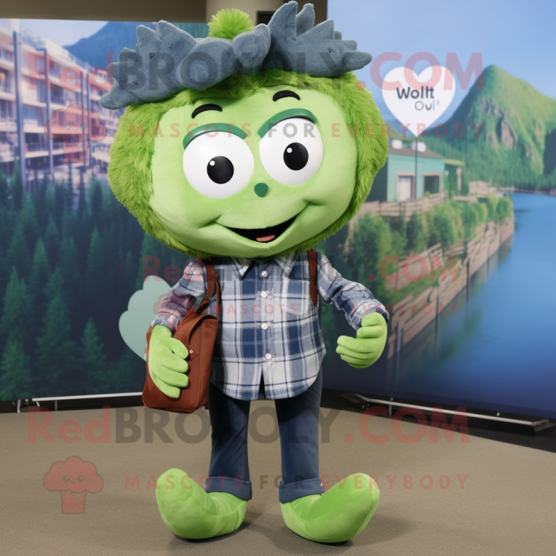 Forest Green Heart mascot costume character dressed with a Chambray Shirt and Coin purses Forest Green Heart mascot costume character dressed with a Chambray Shirt and Coin purses
