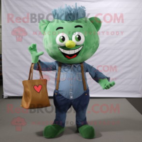 Forest Green Heart mascot costume character dressed with a Chambray Shirt and Coin purses