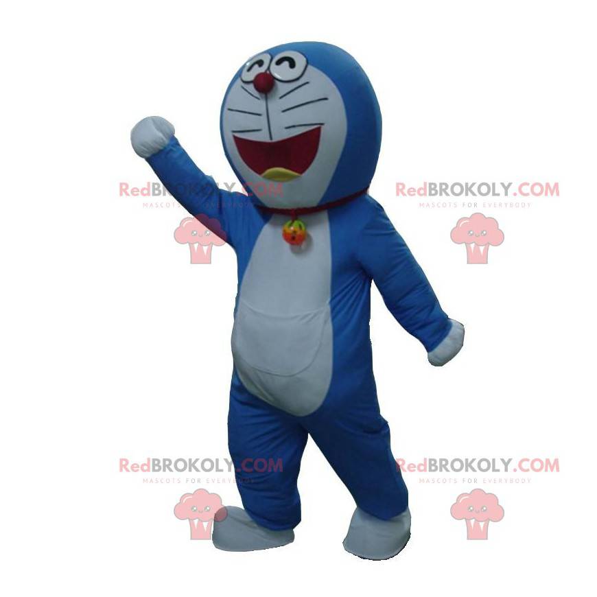 Mascote Doraemon, famoso gato mangá azul e branco -