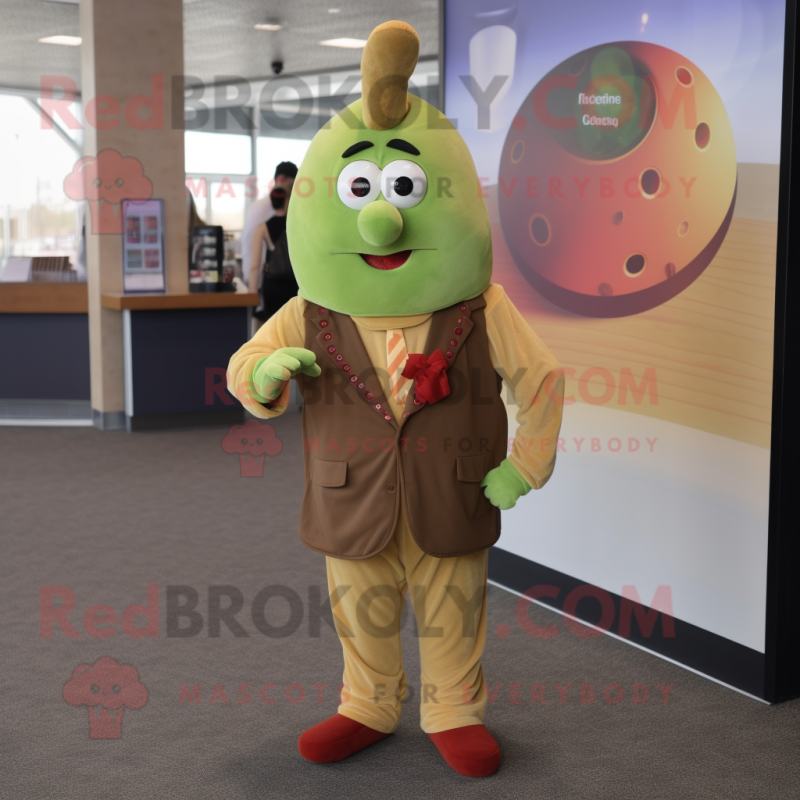 Olive Goulash mascot costume character dressed with a Romper and Tie pins