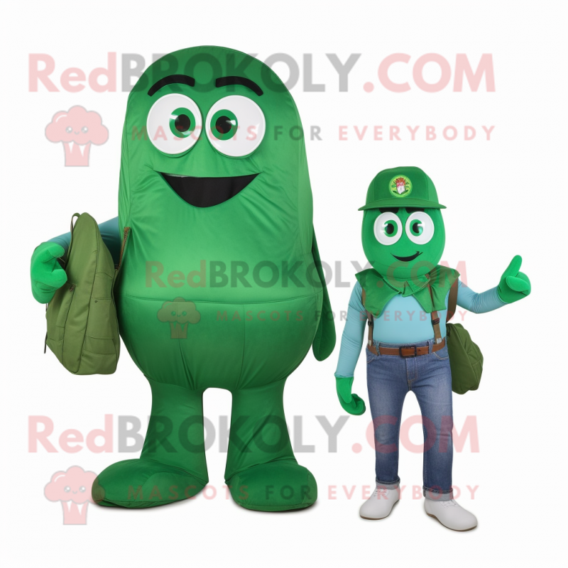 Forest Green Doctor mascot costume character dressed with a Mom Jeans and Messenger bags