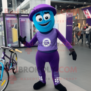 Purple Unicyclist mascot costume character dressed with a Joggers and Belts