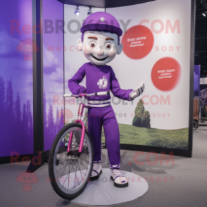 Purple Unicyclist mascot costume character dressed with a Joggers and Belts