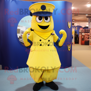 Yellow Navy Soldier mascot costume character dressed with a Maxi Skirt and Belts