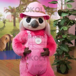 Rosa Sloth maskot kostym...