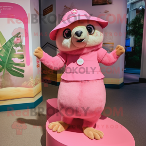 Pink Sloth mascot costume character dressed with a Shift Dress and Hats