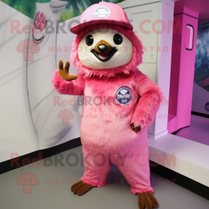 Pink Sloth mascot costume character dressed with a Shift Dress and Hats